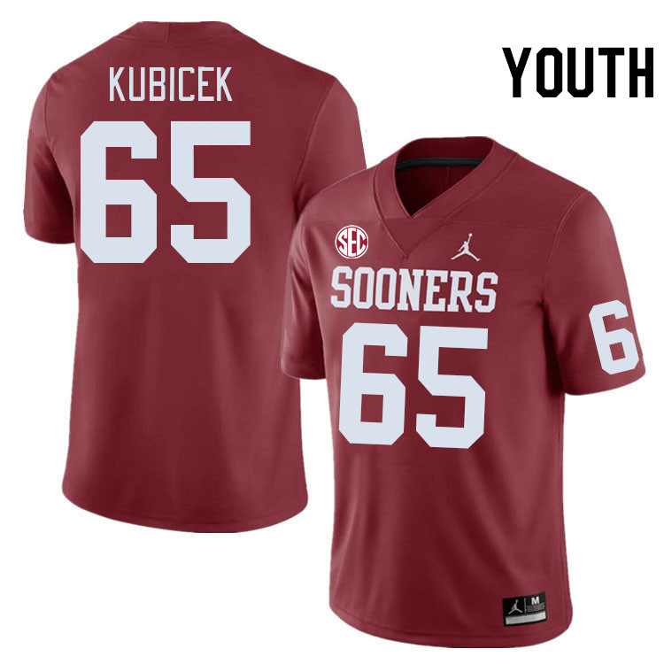 Youth #65 Ty Kubicek Oklahoma Sooners 2024 SEC Conference College Football Jerseys-Crimson